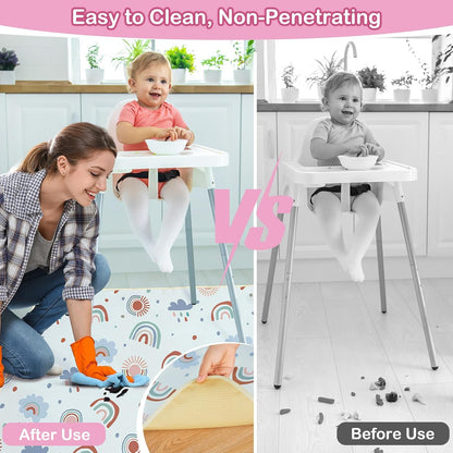 Basumee Splat Mat High Chair Mat Waterproof Baby Play Splat Mat for Under High Chair Food Catcher Highchair Mat for Floor Non Slip Bottom, Pink Rainbow, 46x42 Inches