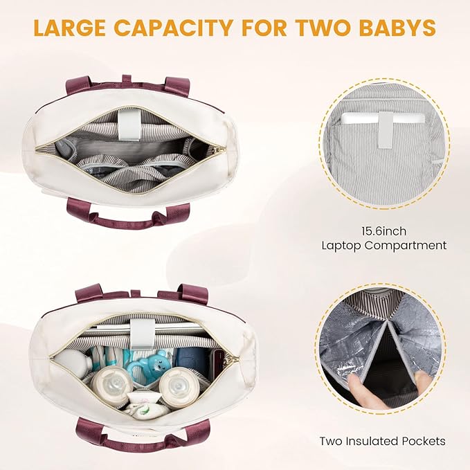 LOVEVOOK Diaper Bag Backpack,Diaper Tote Bag with Insulated Pockets,Baby Bag for Girl Boy with Changing Pad,Large Baby Diaper Bag with Pacifier Case,Anti-Theft Travel Backpack for Women,Red-White