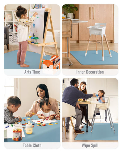Blissful Diary Baby Splat Mat for Under High Chair, 50.4 x 50.4 Inch Wipeable Splash Mat, Waterproof and Washable, Anti-Slip Floor Protector, Retro Rainbow