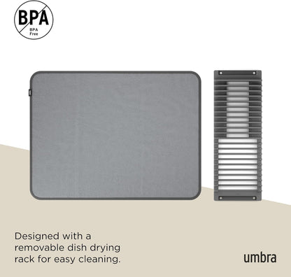 Umbra Udry Dish Rack and Microfiber Drying Mat – Space-Saving Design Folds Up for Easy Storage, Mini Rack, Gray