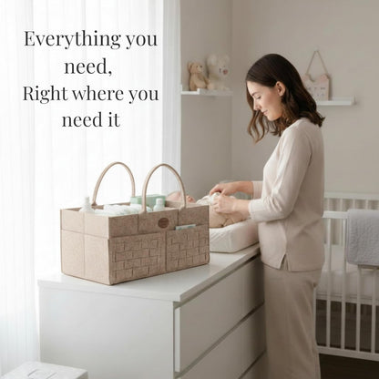 Baby Diaper Caddy Organizer for Nursery – Large Felt Storage Basket for Baby Essentials, Wipes & Diapers – Portable Nursery Organizer Bin for Changing Table or Living Room Light Grey