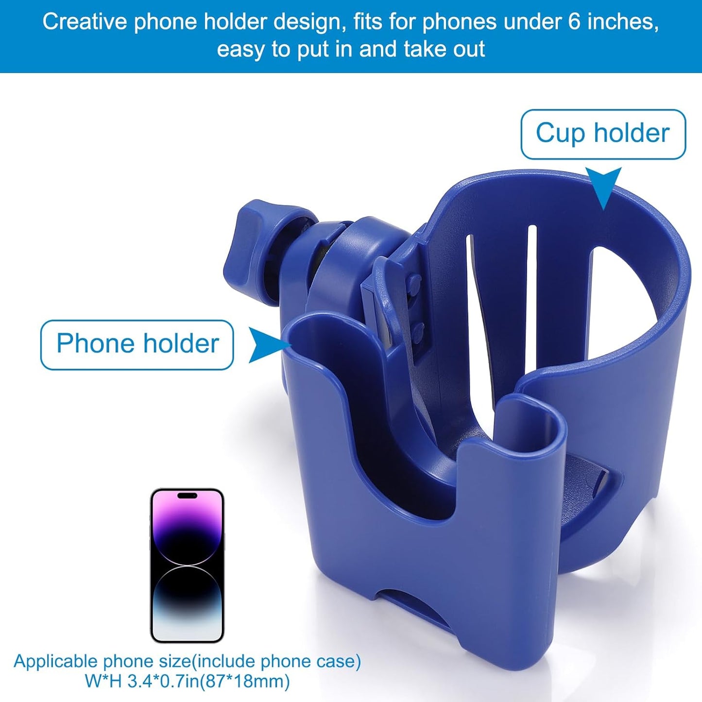Accmor Universal Cup Holder, Stroller Cup Holder with Phone Holder, 360° Rotatable Large Caliber Designed Bottle Holder for Stroller, Bike, Wheelchair, Walker, Scooter