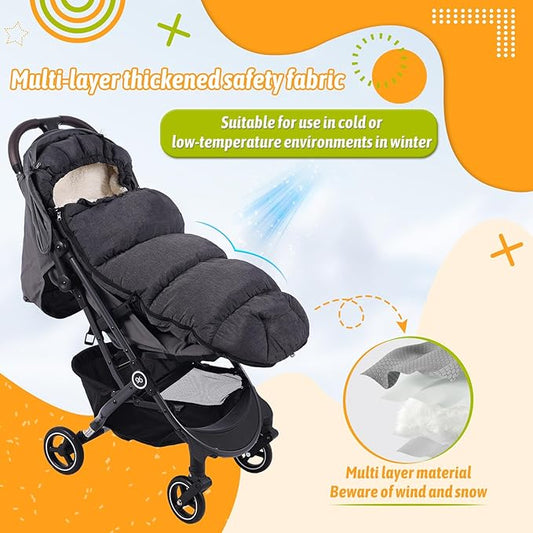 Baby Footmuff for Winter Outdoors Stroller Layer Waterproof Outer Soft Lambswool Liner Designed for Cold Wind Moisture Protection Suitable -30F/-22C Universal Fit Stroller