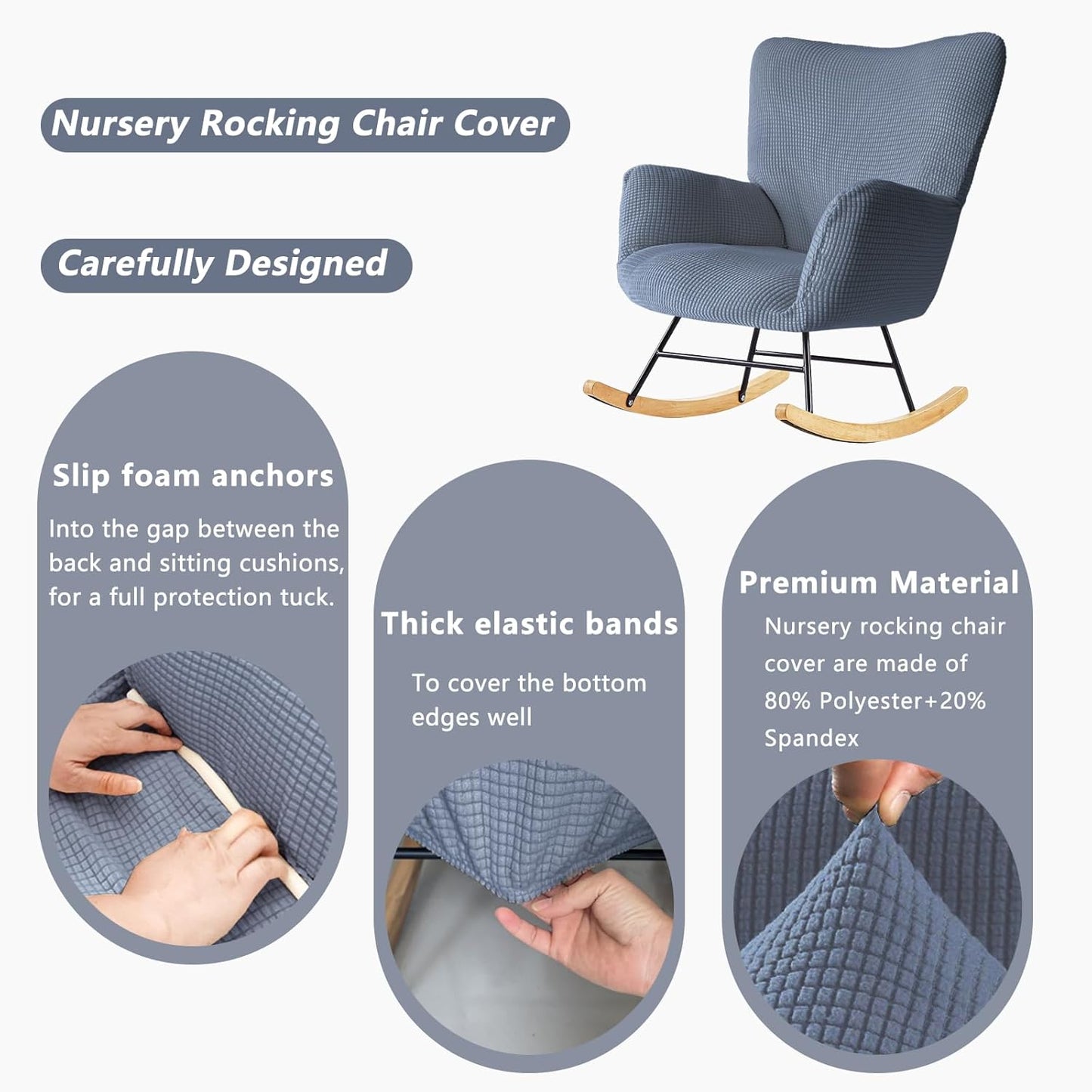 Nursery Rocking Chair Cover,1 Piece Glider Chairs Cover Slipcovers,Soft with Elastic Bottom Spandex Jacquard Small Checks,Furniture Protector Washable
