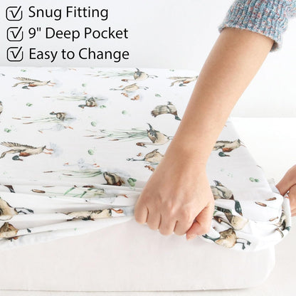 LifeTree Crib Sheets for Baby Unisex - Muslin Fitted Crib Sheets Toddler Bed Sheet, 70% Viscose from Bamboo and 30% Cotton, Fits Mini Crib & Pack and Play Playard, Bear, 26in x 38in