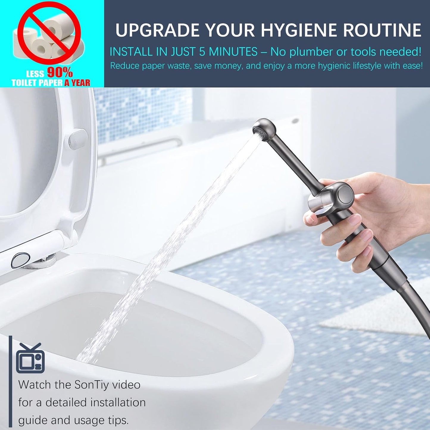SonTiy Handheld Bidet Sprayer for Toilet, White Cloth Diaper Toilet Sprayer Attachment with Backflow Preventer, Adjustable Water Pressure Toilet Jet Spray for Feminine Wash