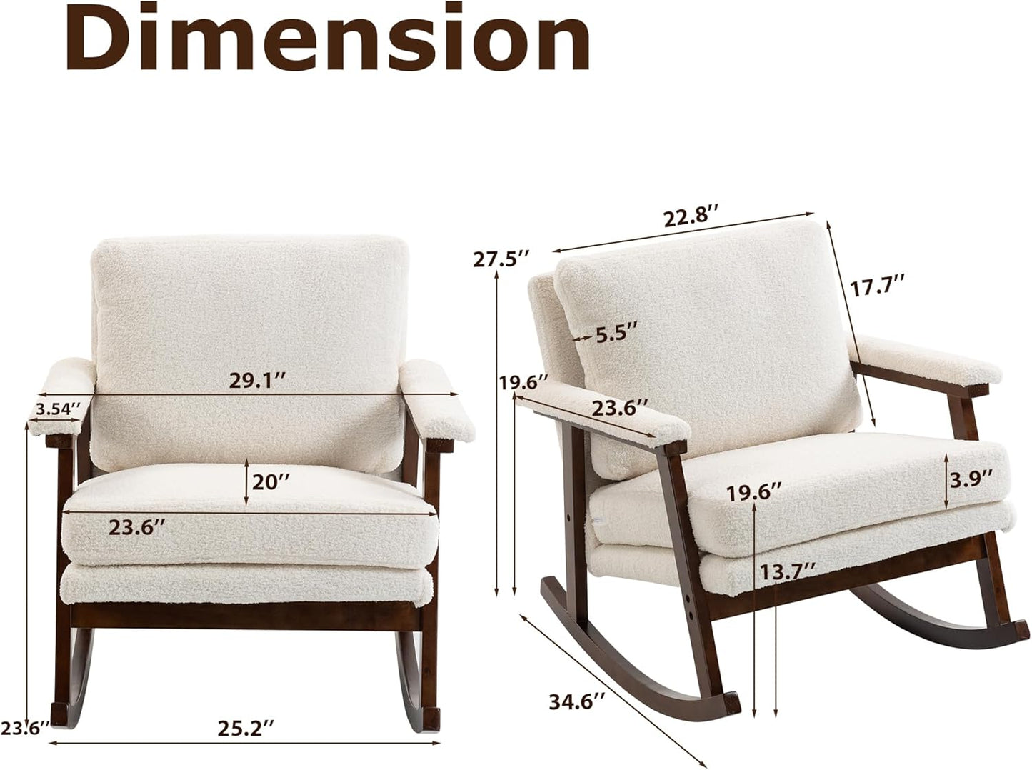 Rocking Accent Chair, Nursery Upholstered Glider Cozy Small Rocker Rocking Chair for Adult, Comfy Side Modern Arm Chair for Living Room/Bedroom/Offices/Balcony-White