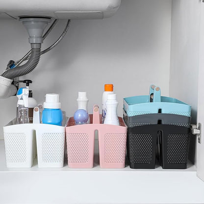 rejomiik Portable Shower Caddy Basket Plastic Cleaning Caddy Organizer Storage Tote with Handle for Bathroom, College, Dorm Room Essentials, Pink
