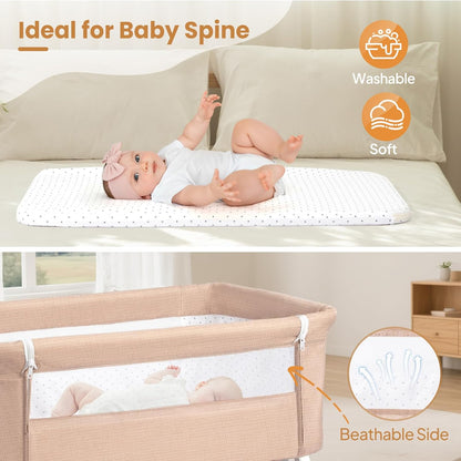 JOYMOR 3 in 1 Baby Bassinet, Bedside Bassinet for Baby, with Comfy Mattress and Wheels, 6 Height Adjustable Easy Folding Portable Bedside Crib for Newborn (Black)
