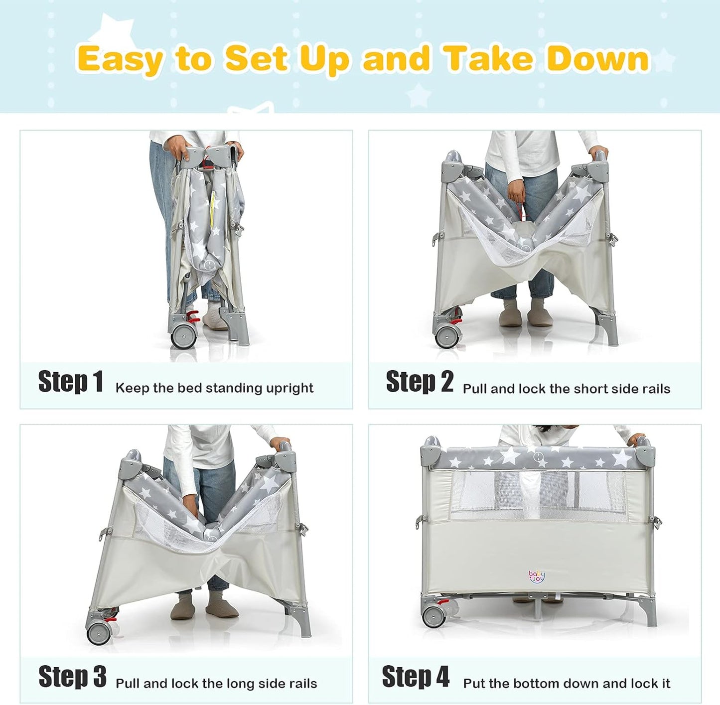 HONEY JOY Pack and Play with Bassinet, 5-in-1 Baby Bedside Sleeper w/Diaper Changing Table & Storage Bag, Toy Arch & Music Box, Detachable Side Rail, Portable Baby Play Yard w/Carry Bag(Gray)