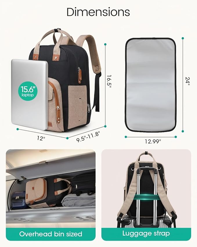 Qualyphant Extra Large Diaper Bag Backpack for Two Kids Twins - Expandable Baby Bag (26-36L), Dual Big Compartments - Includes Changing Pad & Stroller Straps, Unisex Black Khaki