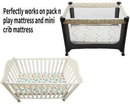 Onacosht Pack and Play Sheets 3 Pack for Baby Boy, Stretchy Jersey Knitted Portable Mini Crib Sheets Playard Mattress Cover, Woodland Animal Elephant Fox Lion Bear Giraffe Zebra Printing