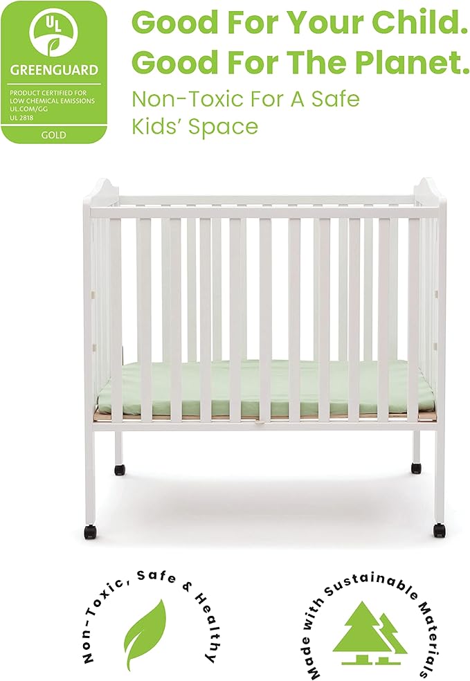 Delta Children Folding Portable Mini Baby Crib with 1.5-inch Mattress - Greenguard Gold Certified, White