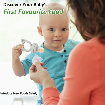 Silicone Baby Fruit Food Feeder & Mini Freezer Nibble Tray, Breastmilk Popsicle Molds for Baby Teething Relief, BPA Free Silicone Teething Toys Feeder for Safe Infant Self Feeding, Extra Food Pouches