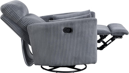 Lexicon Modern Swivel Glider Recliner Chair, Nursery Glider, Corduroy Fabric Upholstery Recliner with 2 Lumbar Pillows, Manual Reclining Sofa Chair for Living Room/Office/Apartment, Beige