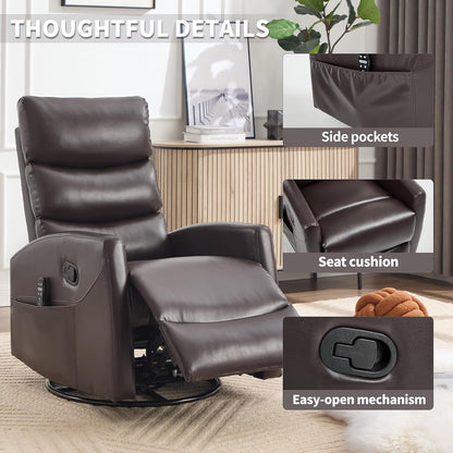 Massage Chair Recliner with Heat, Swivel Rocking Chair Recliner with High Back, Manual Nursery Recliners for Adults,Small Recliner Chair for Small Spaces, Living Room Bedroom, Fabric (Blue Green)