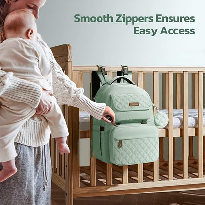 Diaper Bag Backpack,29L-45L Expandable Large Baby Bag for 2 Kids/Twins with Removable Cross Body Bottle Bag for Mom/Dad,Stylish Nappy Bag Gift for Boys/Girl-Mothers Day Gifts-Mint Green