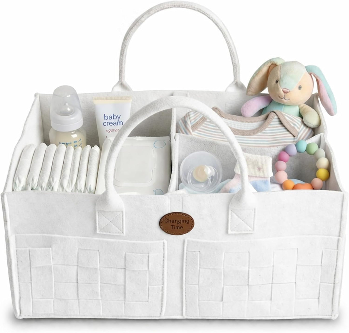 Baby Diaper Caddy Organizer for Nursery – Large Felt Storage Basket for Baby Essentials, Wipes & Diapers – Portable Nursery Organizer Bin for Changing Table or Living Room Light Grey