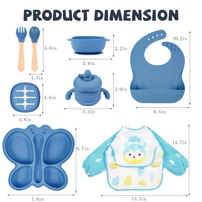 Silicone Baby Feeding Set, Baby Led Weaning Supplies, Baby Food Tableware Silicone Suction Plate, Bowl, Spoons, Fork, Waterproof Bib, Cup & Complementary Food Cake Mold, Baby Eating Utensils