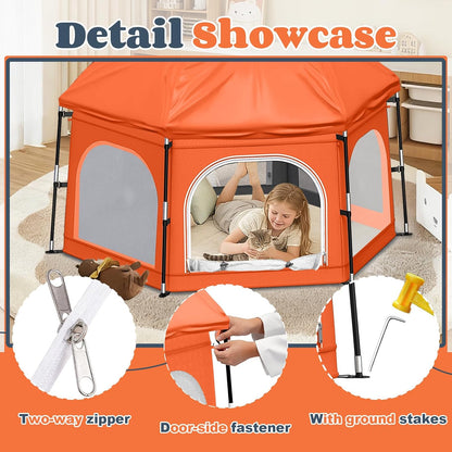 Baby Playpen with Canopy, Portable Outdoor & Indoor Baby Beach Tent for Babies and Toddlers, Foldable Play Yard with Mosquito Net, Travel Play Yard Includes Sand Stakes & Carry Bag