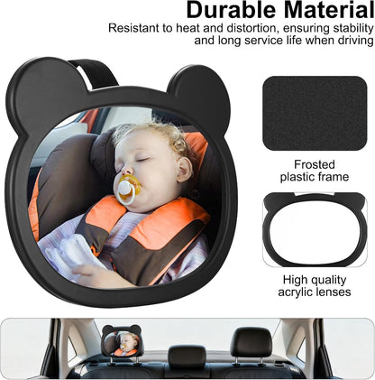 1 PcsBaby Car Mirror for Backseat, Safety Baby Car Seat Mirror for Rear Facing, Shatterproof Hook Clip Clear Wide View & 360° Rotation Baby Mirrors Essentials Accessories