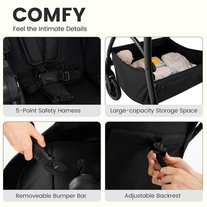 INFANS 2 in 1 Baby Stroller, Convertible Stroller with Bassinet Reversible Seat Adjustable Backrest Canopy One Hand Fold, Compact Toddler Pushchair for Kids Infants Newborns 0-36 Months