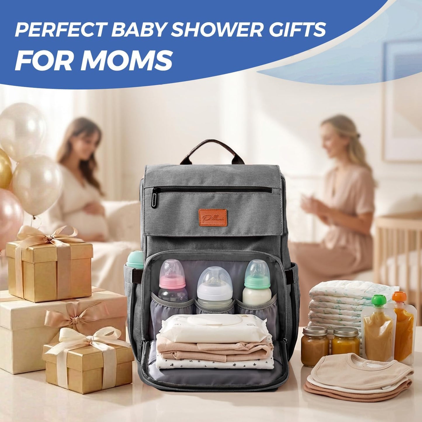 PILLANI Baby Diaper Bag Backpack - Large Waterproof Travel Diaper Bag for Boys & Girls, 16 Organizer Pockets with Changing Pad, Insulated Bottle Pockets & Stroller Straps, Baby Shower Gifts, Dinosaur