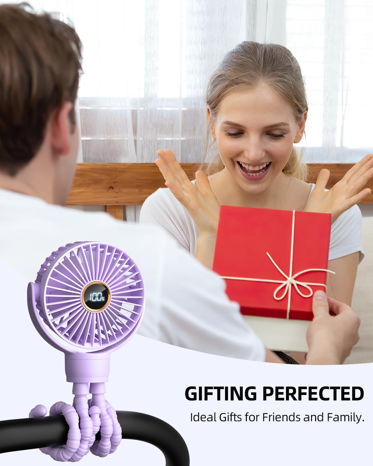 Portable Stroller Mini Fan, Small Rechargeable Personal Fan, Baby Travel Essentials for Wagon, Car Seat, Treadmill, Battery Powered Biking Gear Accessories, 360° Rotation, 3-Speed, Display, Black