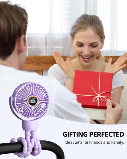 Portable Stroller Mini Fan, Small Rechargeable Personal Fan, Baby Travel Essentials for Wagon, Car Seat, Treadmill, Battery Powered Biking Gear Accessories, 360° Rotation, 3-Speed, Display, Black