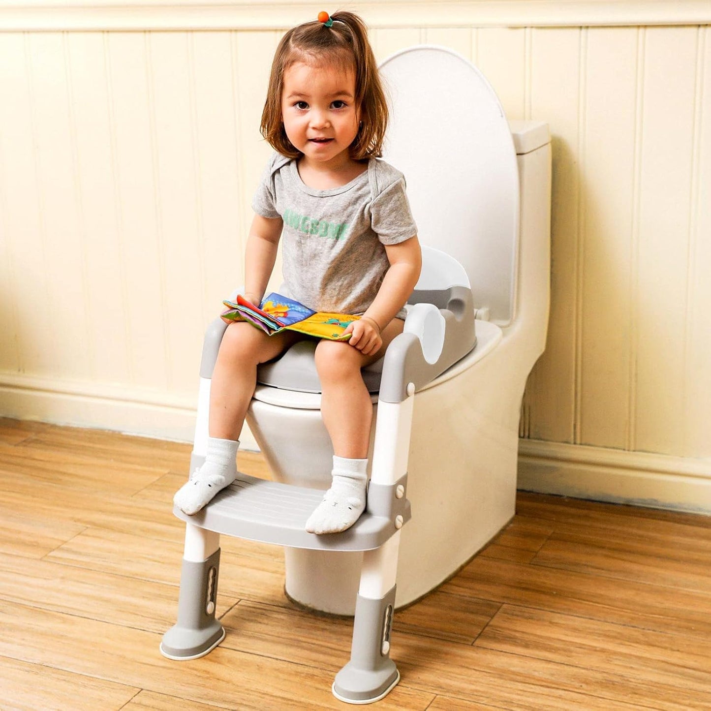 Potty Training Seat with Step Stool Ladder for Kids and Toddler,Wiifo Sturdy Potty Ladder with Soft Padded Cushion for Toddler Boys and Girls(Light Grey) 2025 New Version