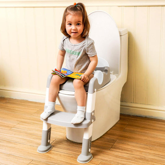 Potty Training Seat with Step Stool Ladder for Kids and Toddler,Wiifo Sturdy Potty Ladder with Soft Padded Cushion for Toddler Boys and Girls(Light Grey) 2025 New Version