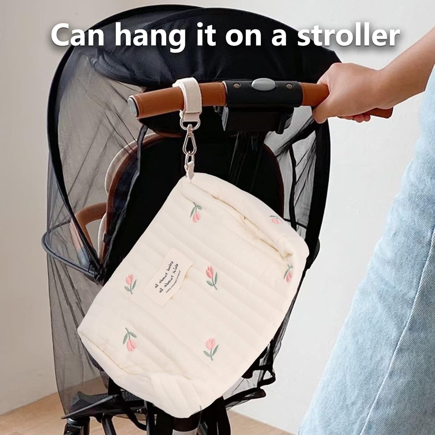 Diaper Bag, Bag Quilted Cotton Cute Pattern Nappy Diaper Storage Bag with Stroller Hooks Portable Stroller Baby Diaper Bag Diaper Bag Organizer Pouches for Baby Bottles