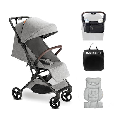 MAMAZING Ultra Air Lightweight Baby Travel Stroller with Carbon Fiber Frame, Compact & Airplane-Friendly, One-Handed Fold, 11.6 lbs, Perfect for Toddlers, Grey