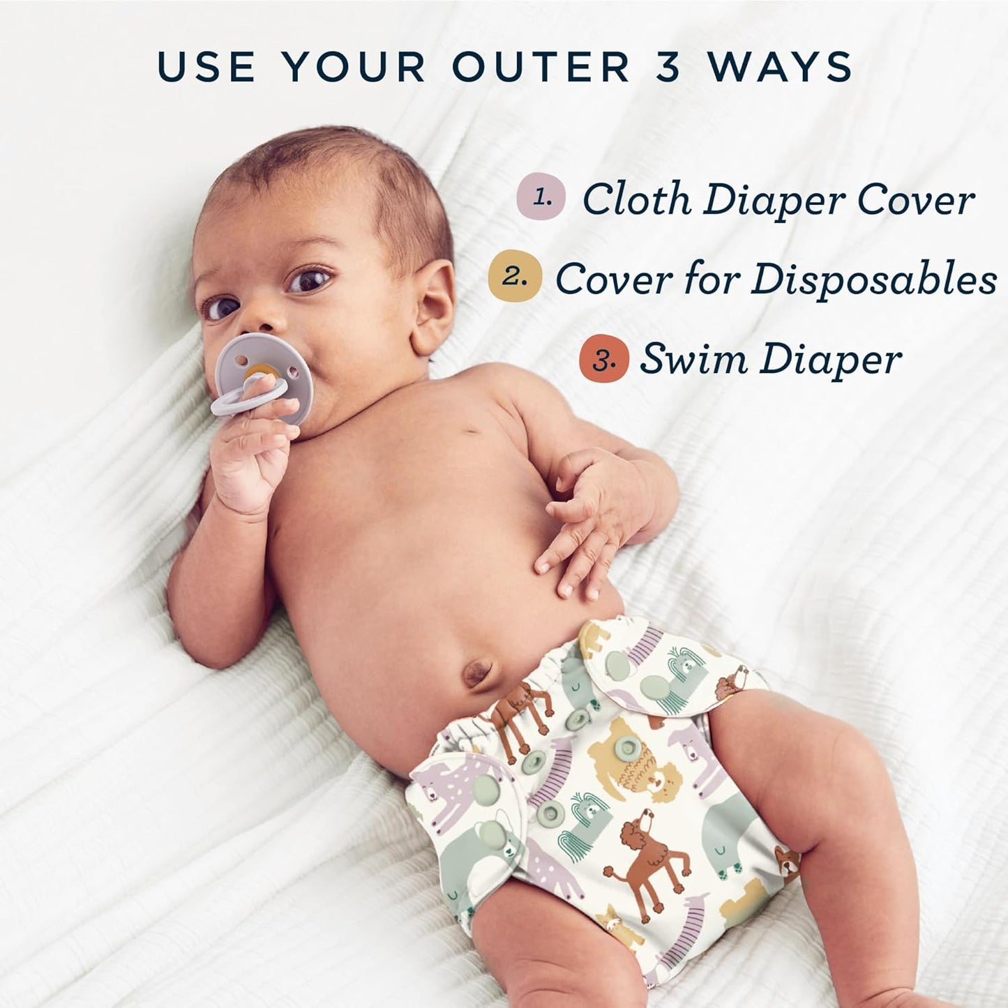 Esembly Cloth Diaper Cover - Reusable Swim Diaper, Waterproof, Breathable - Adjustable Outer Layer Over Absorbent Inner for Blowout Protection - Sea Glass, Size 2 (18-35lbs)