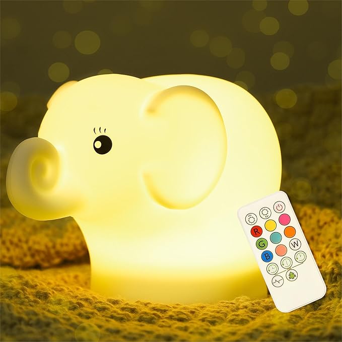 Baby Night Light for Car Seat- Dimming Function 9 Colors Changing Eye Caring Portable Rechargeable & Timing Bedside Lamp Light Up Toddler Bed Room Travel Essentials Squishy Silicone Infant BPA Free