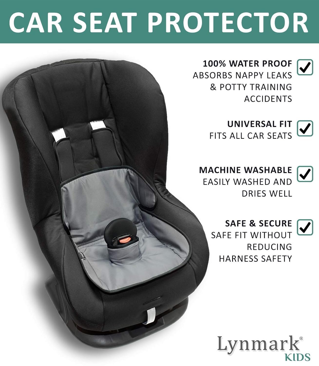 Lynmark® 2x Potty Training Car Seat Protector Cover - Waterproof Soft Piddle Pads for Toddlers and Baby Carseat - Travel-Friendly Universal Washable Liner Mat for Spills, Nappy Leaks, Accidents - Grey