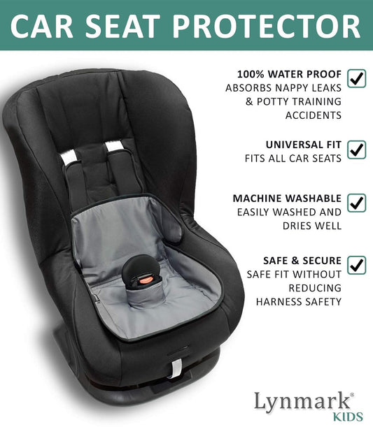 Lynmark® 2x Potty Training Car Seat Protector Cover - Waterproof Soft Piddle Pads for Toddlers and Baby Carseat - Travel-Friendly Universal Washable Liner Mat for Spills, Nappy Leaks, Accidents - Grey