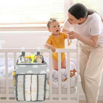 Maliton Changing Table Diaper Organizer - Baby Hanging Diaper Stacker Nursery Caddy Organizer for Cribs Playard Baby Essentials Storage (Gray)