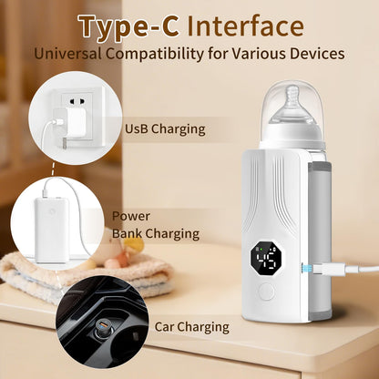 Portable Bottle Warmer for Travel, Fast Heating,Long Battery Life & Large Capacity for Baby Outdoor Travel and Various Bottled Heating