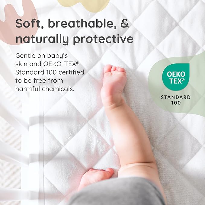 Margaux & May Crib Mattress Protector, 2 Pack – 100% Waterproof Baby Crib Mattress Protector Pad, Highly Absorbent Quilted Cover, Oeko-TEX® Certified, Noiseless, Fitted 28" x 52" Standard Crib Fit