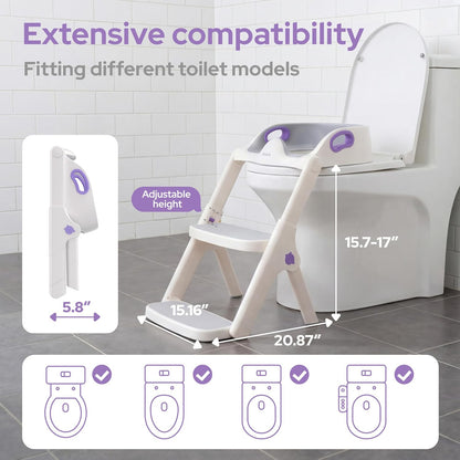 lalalark Potty Training Seat, 2-in-1 Toddler Toilet Seat with Steps, Upgrade Potty Step Stool for Toddler with Anti-Slip Pad Step Stool, Extended Splash Guard, Foldable Potty Ladder Boys Girls, Green