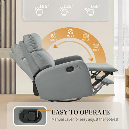 Power Swivel Rocker Recliner Chair for Nursery, Upholstered Glider Rocking Chair with Phone Holder,USB Ports, Small Recliners for Small Spaces Living Room, Bedroom