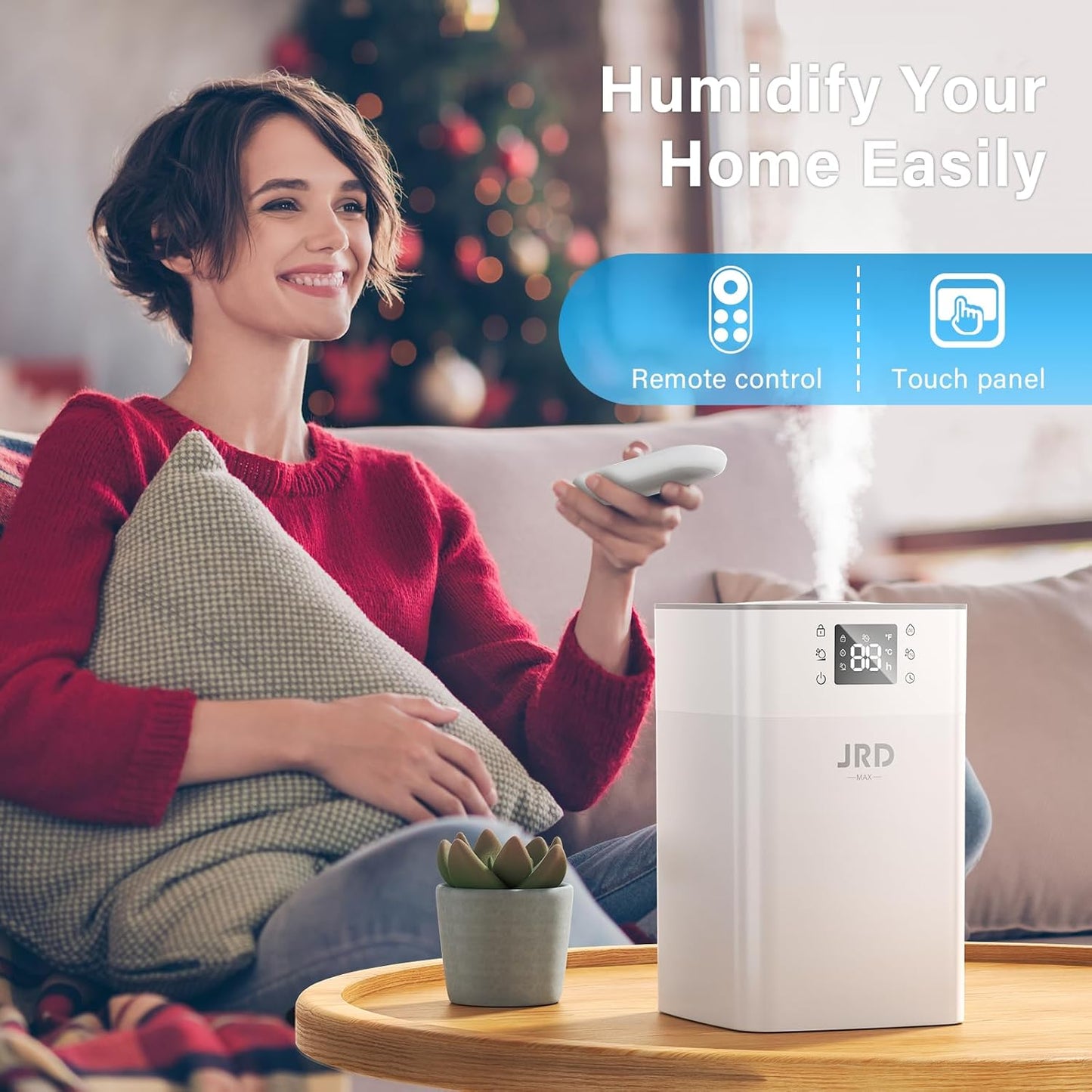 JRD 4L Humidifiers for Bedroom, Cool Mist Humidifier for Large Room, 40H Runtime, 360° Nozzle, Night Light for Home, Office, Baby Nursery, Plants（Black）