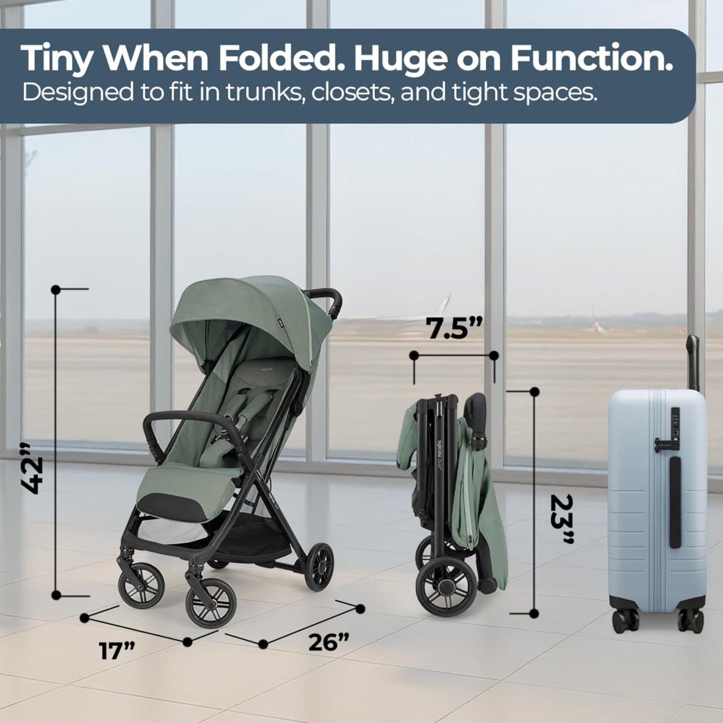 Inglesina Quid³ Lightweight Compact Travel Stroller for Baby & Toddler 0-55 lbs – One-Hand Fold, Reclining Seat, Airline Approved, Car Seat Compatible, UPF 50+ Canopy – Cosmic Black