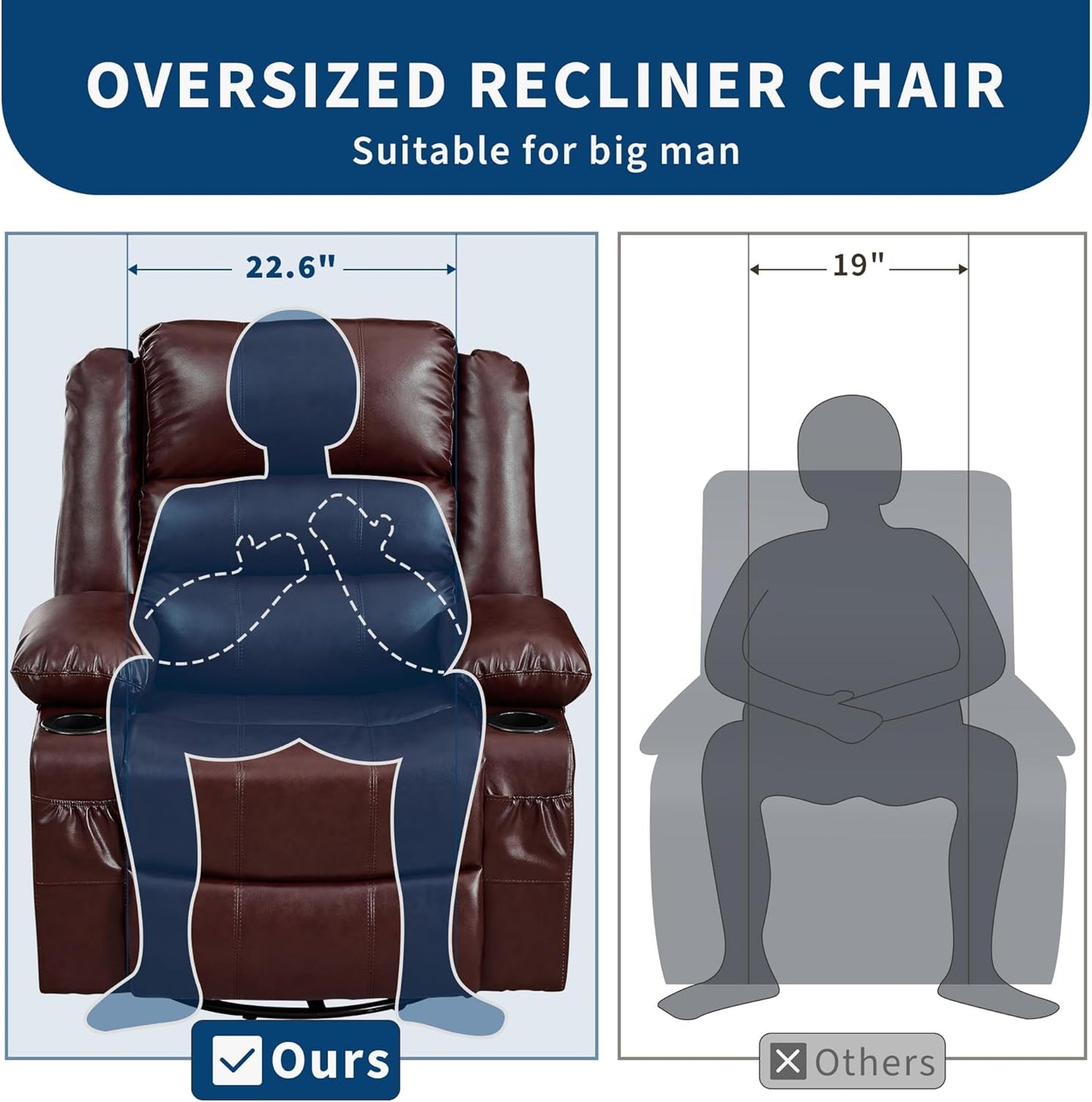 Rocking Recliner Chair for Adults Wide 360° Swivel Rocker Recliner with Cup Holder Nursery Glider with Upholstered Deep Seat Linen Lazy boy Chair for Living Room Browm