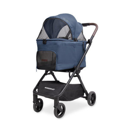 WonderFold Bella Pet Stroller - Autofold Design with Lightweight Aluminum Frame, Breathable Carriage Fabrics and Canopy, Safety Tethers & Easy-Clean Interior - Graphite Black
