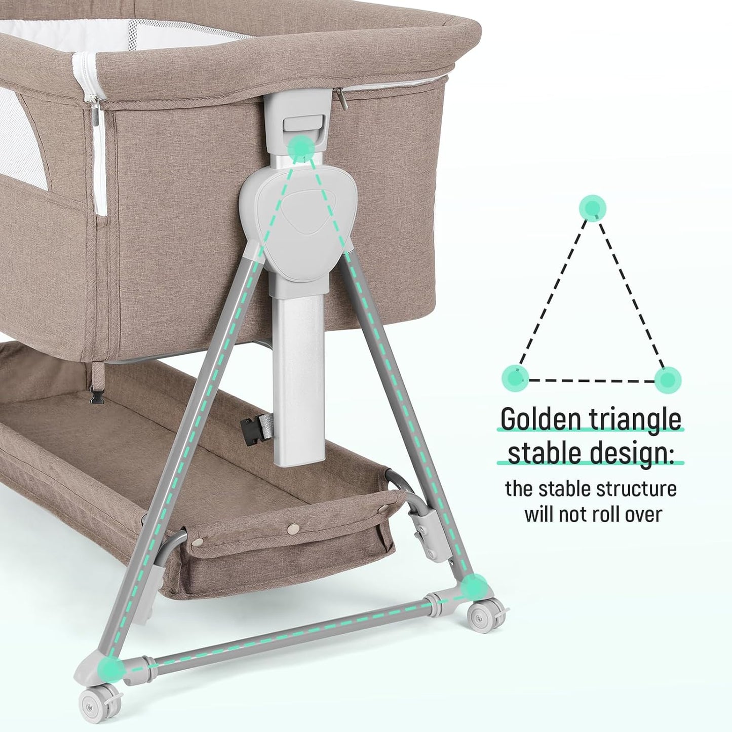 Cowiewie Bassinet Bedside Sleeper, Baby Bassinet with 7 Adjustable Height, Bedside Bassinet for Baby with Storage, Breathable Mesh & Mattress, Portable Bassinet Easy Folding (Pyramid Light Gray)
