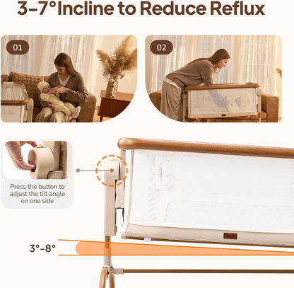 Tinyiota 3 in 1 Baby Bassinet,Rocking Bedside Crib Sleeper for Newborns,Adjustable Height Bassinet with Mattress and Soft,Breathable Sheet,Full-Mesh Sides,Stable&Cozy Crib for Babies