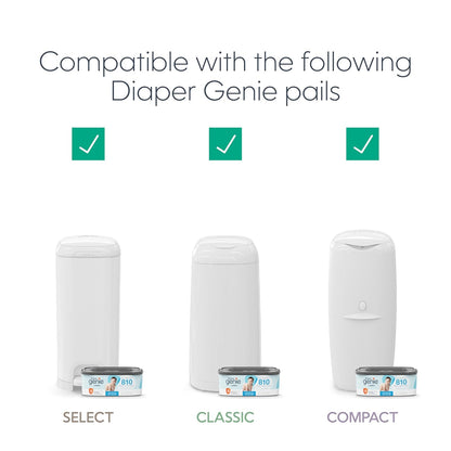 The Diaper Genie Jumbo+ Square Refill, with continuous film, can hold up to 1080 newborn-sized diapers per refill.