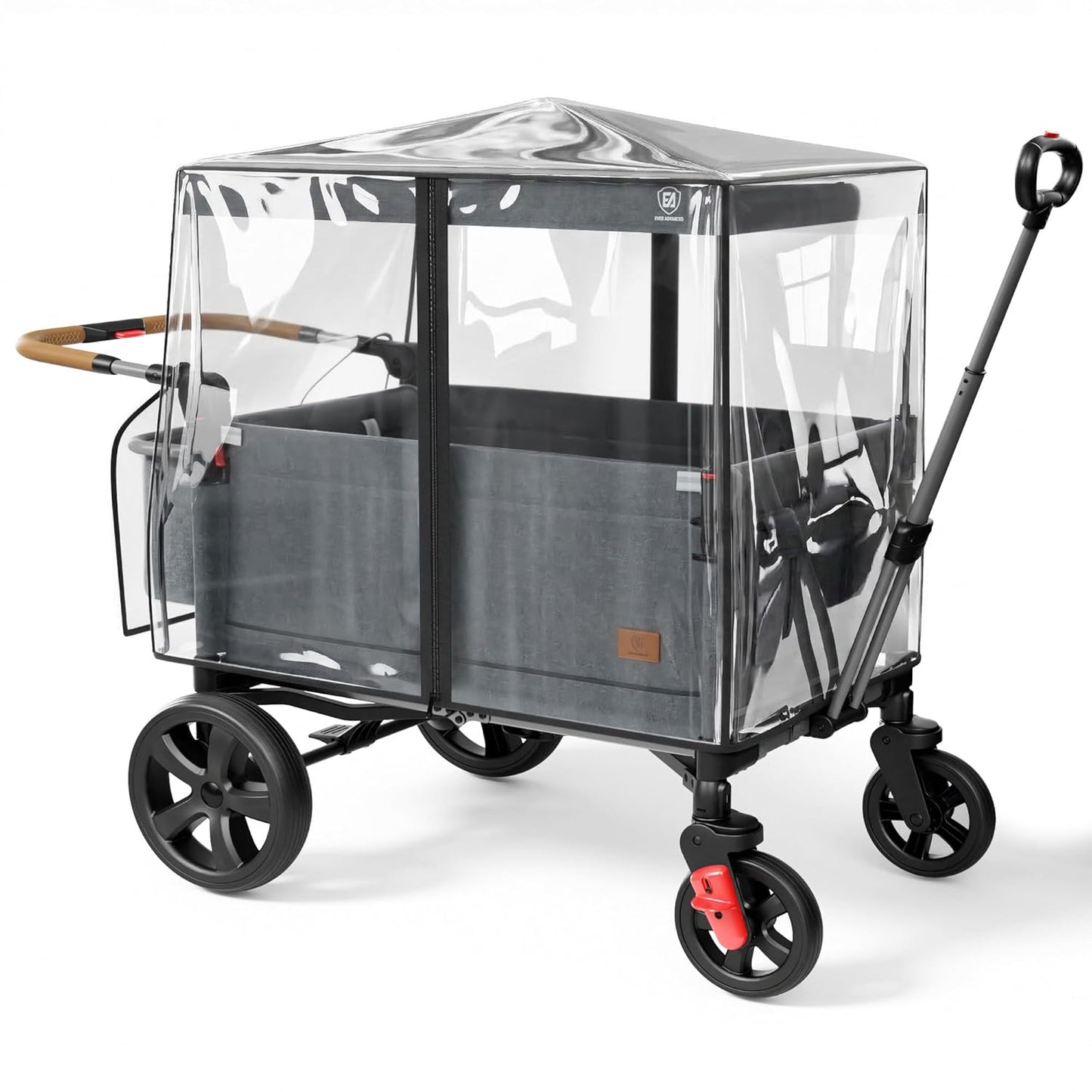 EVER ADVANCED Luxe TPU Wagon Stroller Rain Cover, Non-Yellowing Clear Shield with Double Zippered Side Access, Waterproof Windproof Cover for Kids Wagon & Other Push-Pull Wagon(Cart NOT Included)